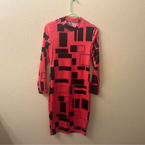 Pink and black dress.